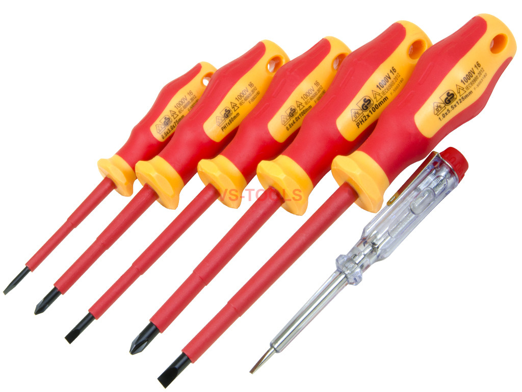 6pcs VDE Power Insulated 1000V Flat Phillips Handle Screwdrivers