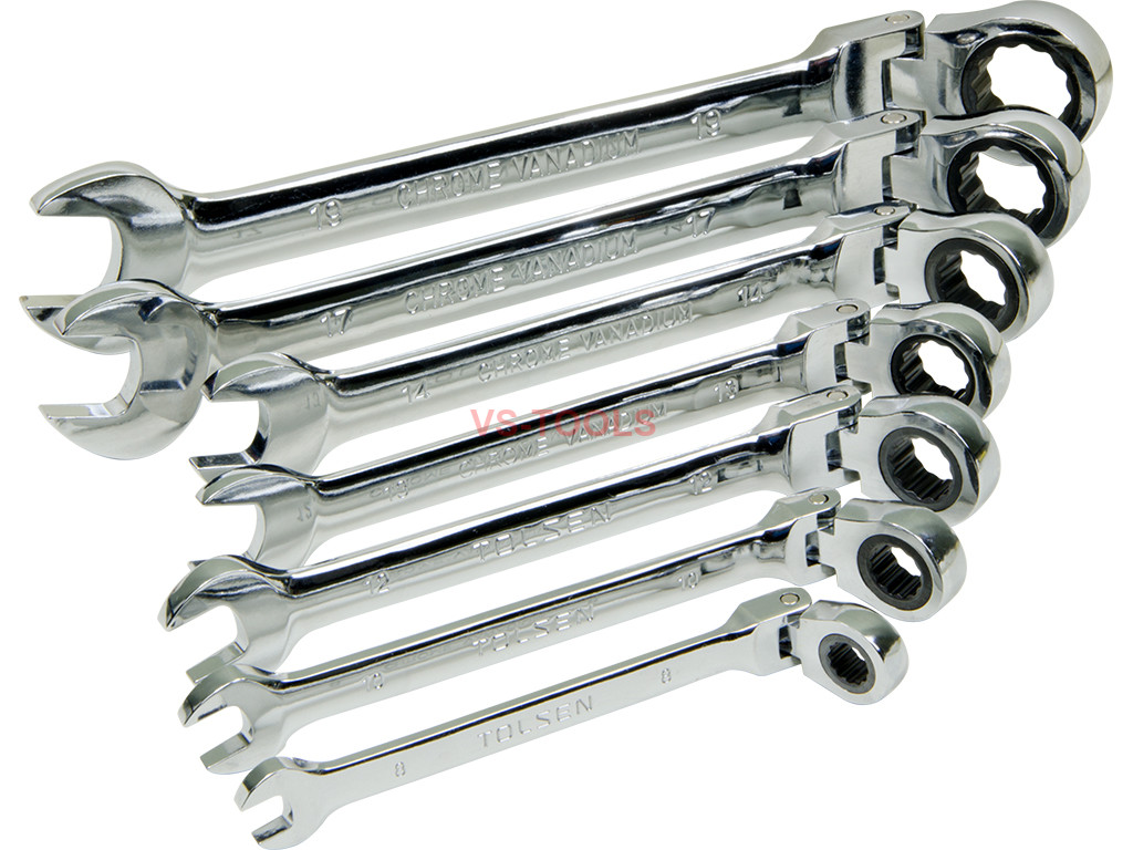 7pcs Chromed Gear Spanner Flexible Head Combination Ratchet