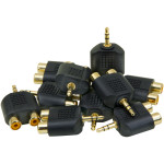 10pcs 3.5mm Stereo Plug Dual Two 2 Port RCA Female Adapter Y Connector
