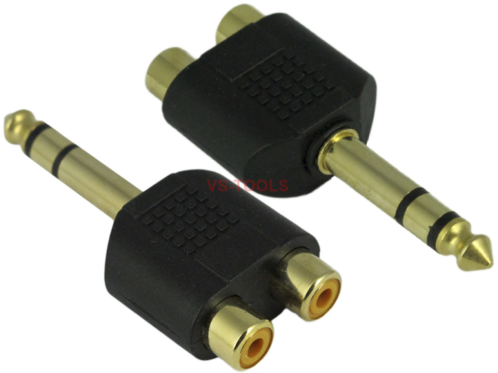 1/4 6.35mm Audio Stereo Male Socket to 2 RCA Female Adapter Plug