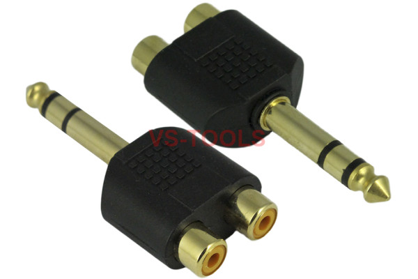 1/4" 6.35mm Audio Stereo Male Socket to 2 RCA Female Adapter Plug