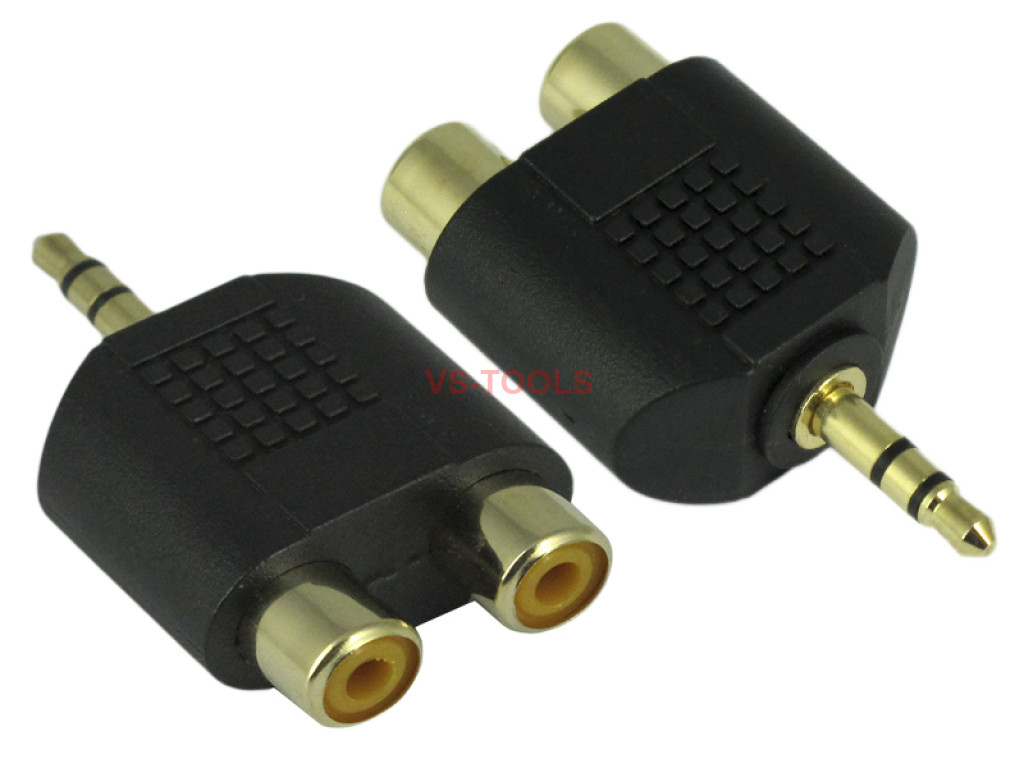 3.5mm Stereo Audio Plug to Dual Two 2 Port RCA Female Adapter Y Dual Connector 