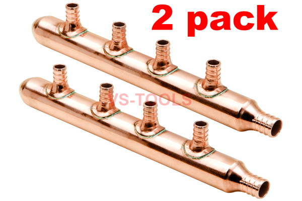 2 Pack 3/4in Inlet 1/2in PEX Water Outlet 4 Ports Closed End Manifold