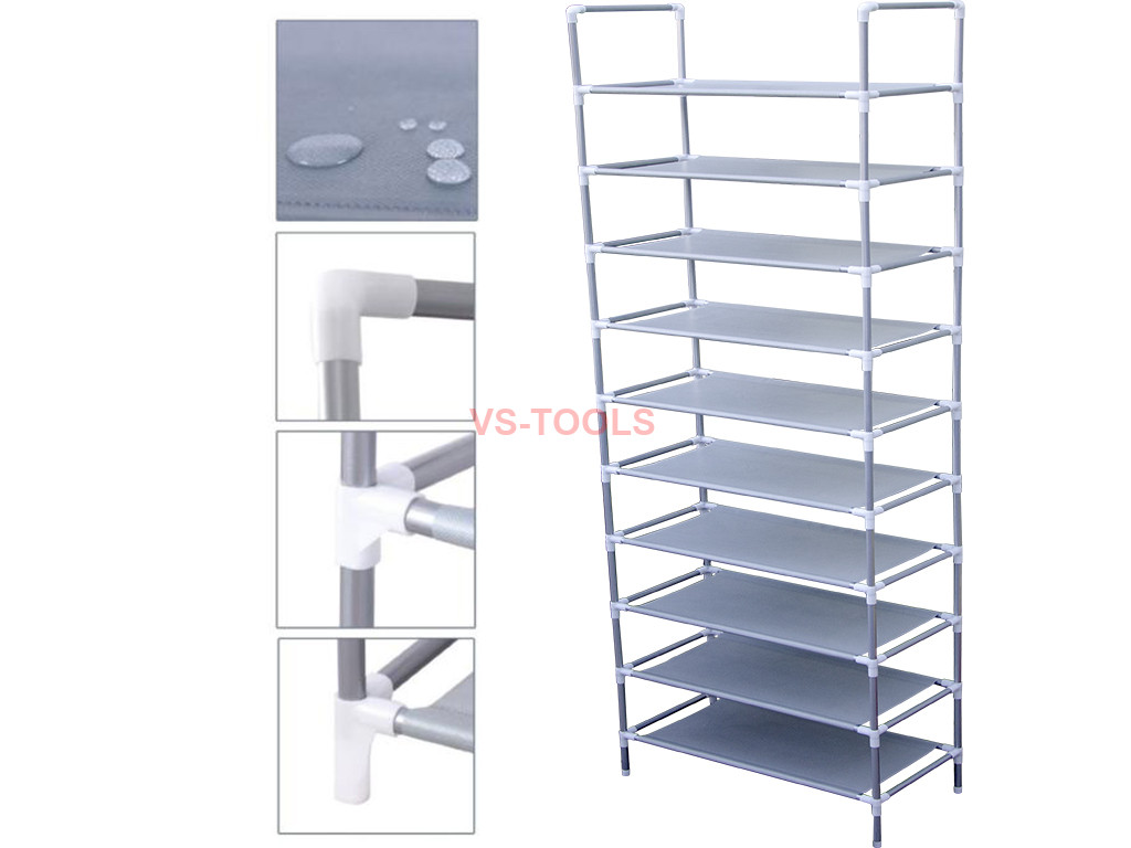 10 Tiers 30 Pair Shoe Rack Shelf Holder Storage Organizer Aluminum Closet Stand 