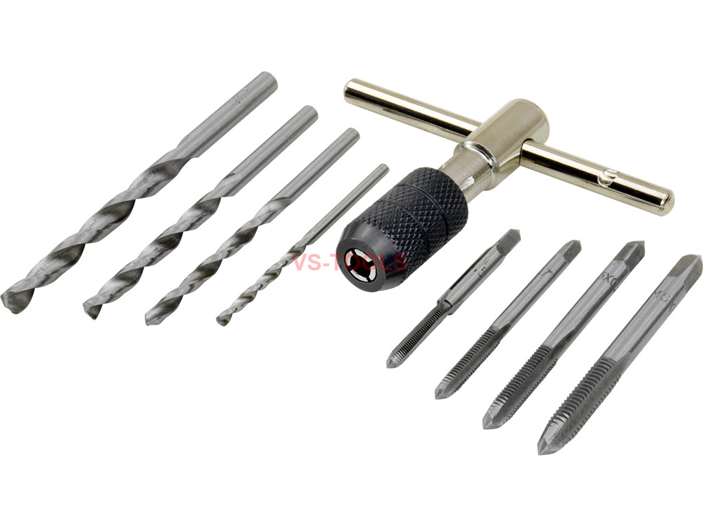 9pcs Hand Screw Tap Set M3/M4/M5/M6 Reamer+Twist Drill Bits+Wrench Tool