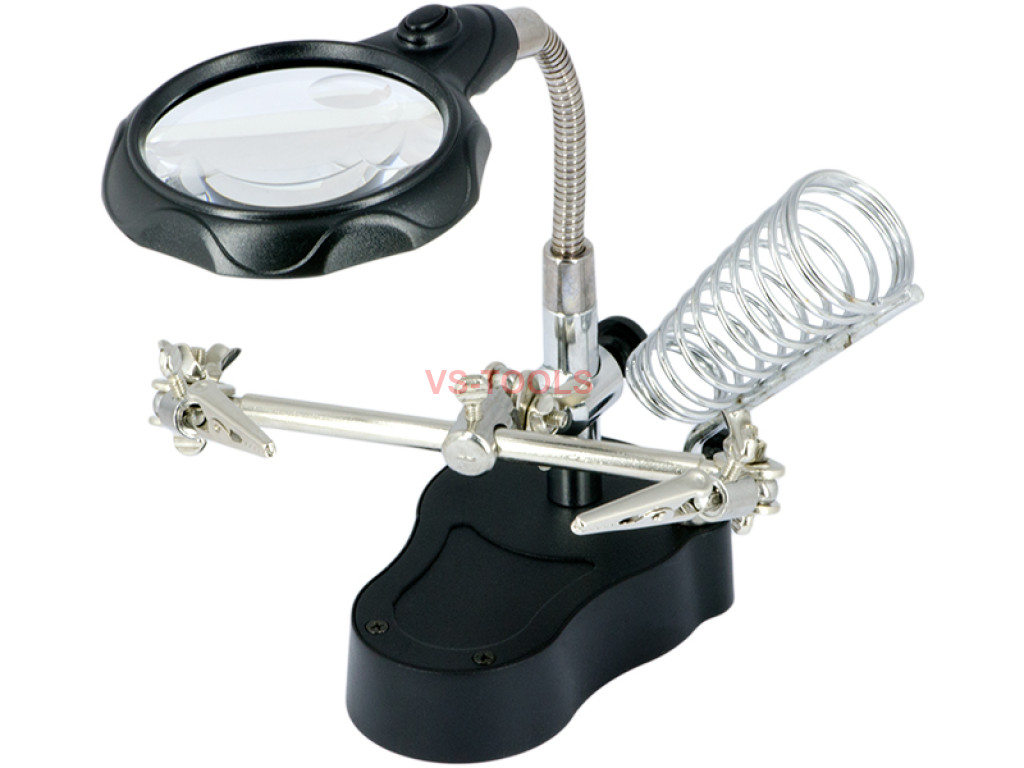 LED Lamp Soldering Iron Stand Lens Magnifier Helping Hand Clamp Magnifying 