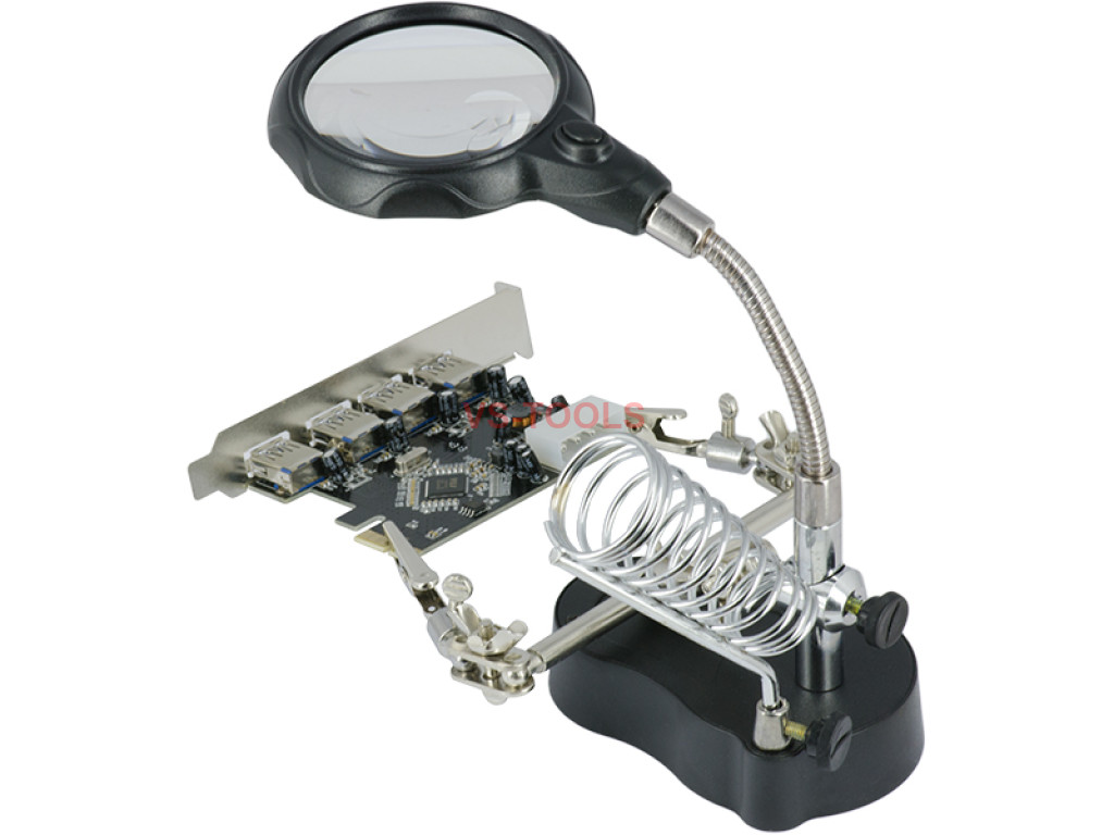 Aid Hand Clip LED Magnifying Soldering Iron Stand Lens Magnifier for Jewelry 