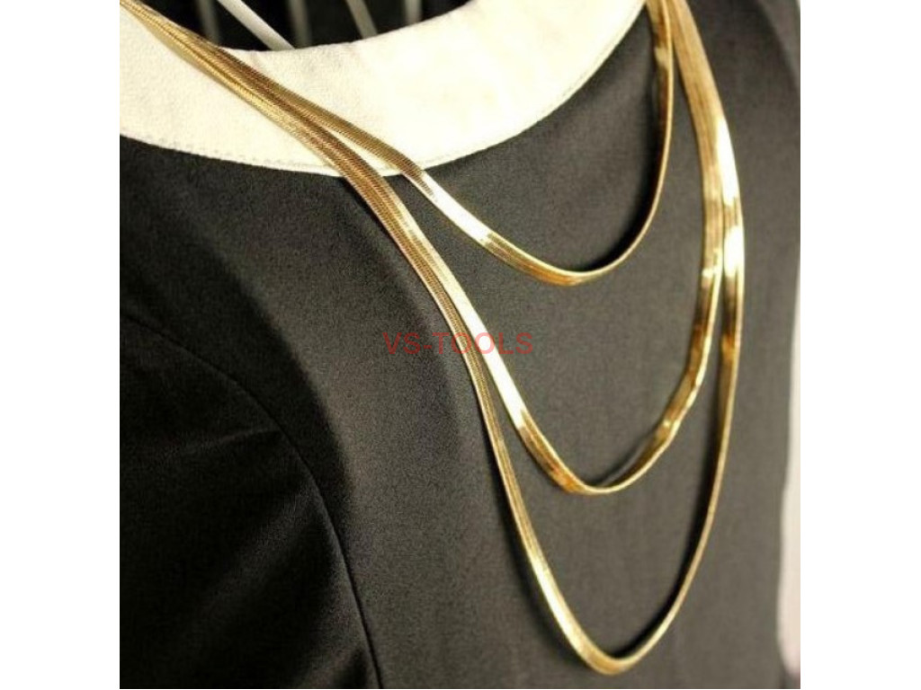 3 Row Snake Chain Lady Women Girl Gold Plated Necklace Thick Chains