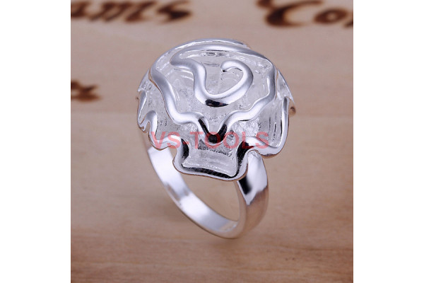 Size 8 Brass Silver Plated Lady Women Girl Party Ring Rose Ornament