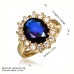 Size 8 Brass 18K Yellow Gold Plated Blue Zircon Crystal Lady Ring