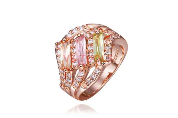 Size 8 Brass 18K Rose Gold Plated Zircon Crystal Lady Women Girls Ring