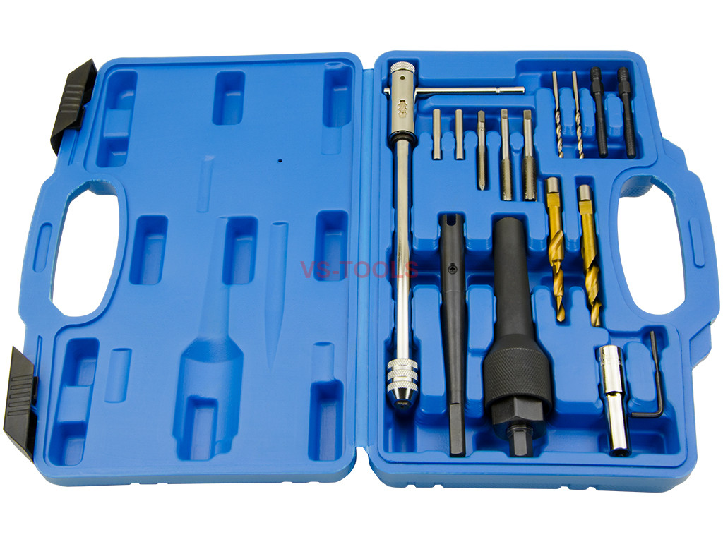 MR CARTOOL 22pc Glow Plug Electrodes Removal Extracting Plugs Tool Set Repair Kit M8 & M10 