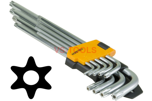 9pcs Extra Long Arm Torx Hex Key Set Star with Shaft Pin Slot Wrenches