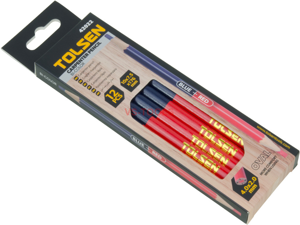 Pack of 12 Carpenter Pencils Bi-color Blue Red 42022 