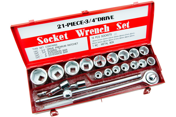 21pcs 3/4 Drive Square 19-50mm 6pt Metric Socket Set Sockets Ratchet