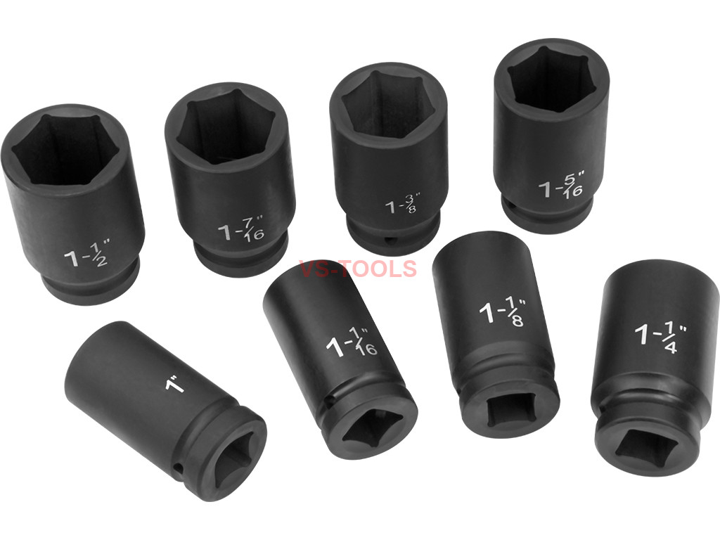 8pcs 3/4in Square SAE Imperial Extra Deep Impact Large Axle Lug Nut Truck Socket