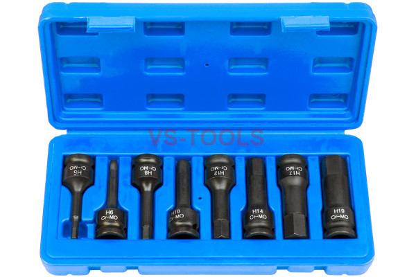 8pc 1/2inch Drive Long H5-H19 Hexagon Hex 6pt Cr-Mo Impact Sockets Set