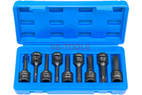 9pcs 1/2inch Drive Long RT5-RT14 Ribe Cr-Mo Impact Sockets Bits Set