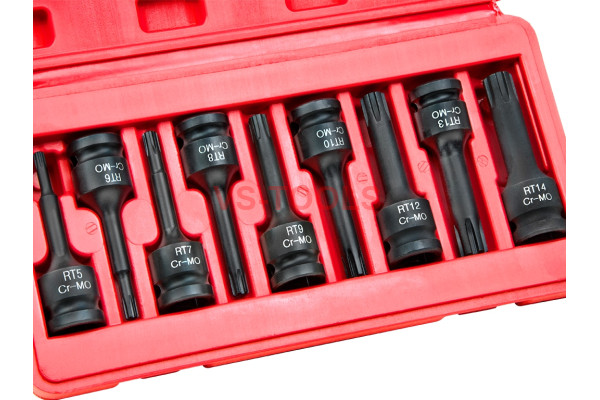 9pcs 1/2inch Drive Long RT5-RT14 Ribe Cr-Mo Impact Sockets Bits Set