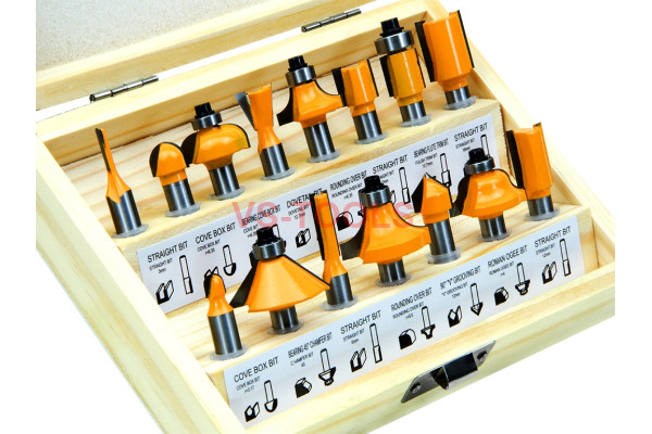 15Pcs 5/16 Router Bit Set Shank Tungsten Carbide Rotary Tool Wood Case
