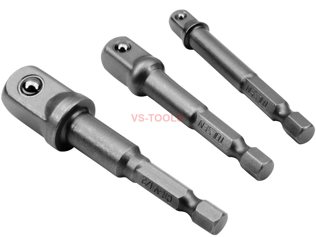3X Socket Adapter Hex Shank To 1/4"3/8"1/2" Impact Driver Drill BIts  Cables Tie 