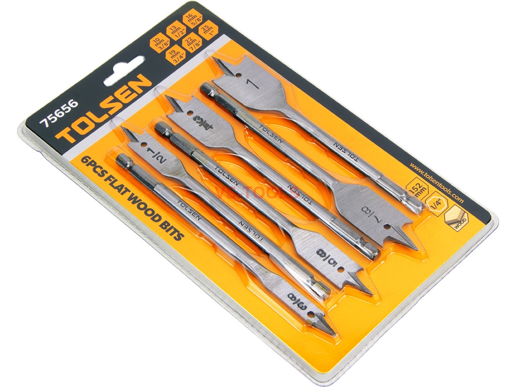 6 PIECE SPADE DRILL BIT SET FLAT WOOD BORING BITS 3/8 - 1 INCHES