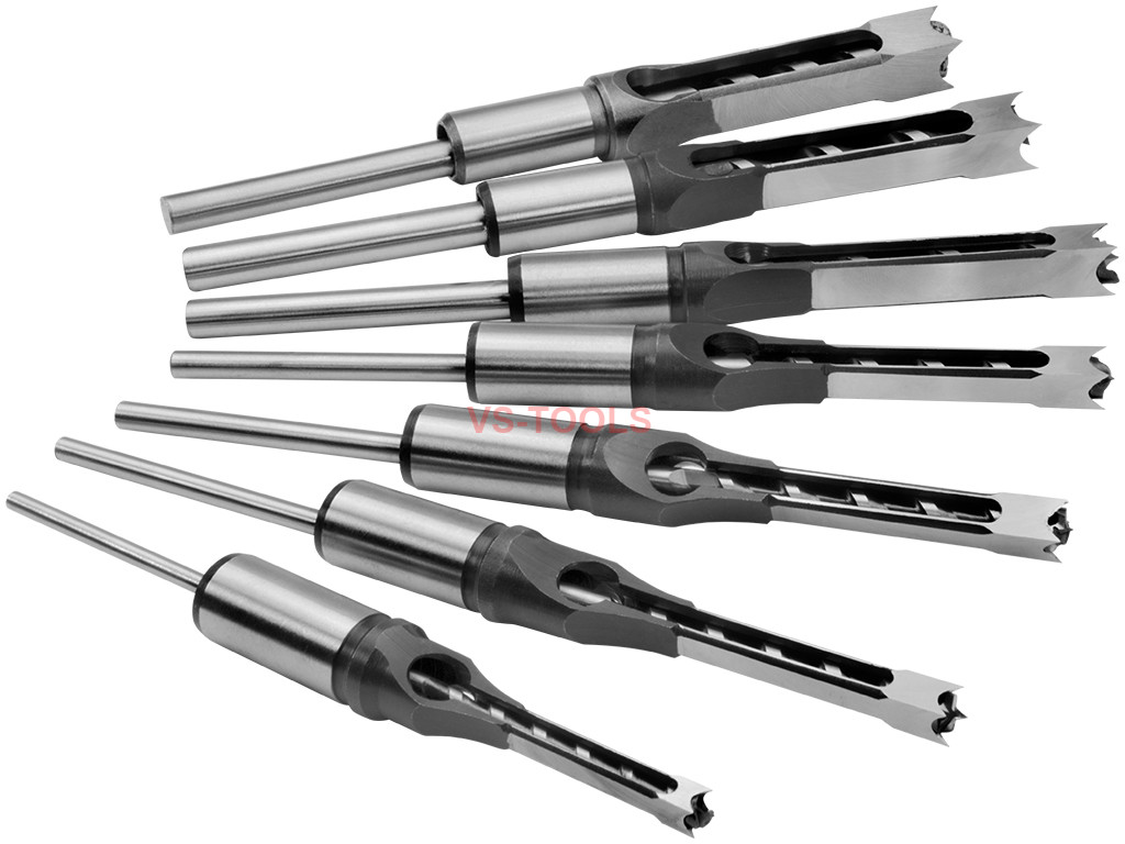 6pcs HSS Square Hole Mortiser Saw Auger Drill Bit Woodworkers Chisel Tool Set US 