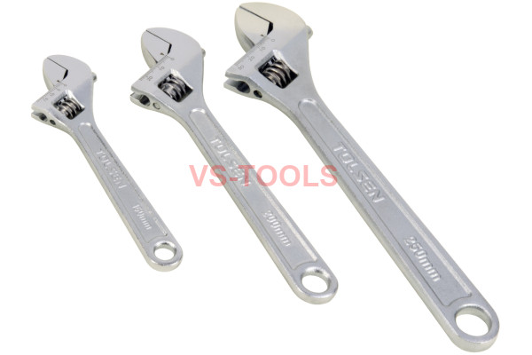 Kosma 3 Piece Adjustable Wrench Set 6, 8, 10 250mm with Free Micrometer 0-10mm 200mm Chrome Finish 150mm