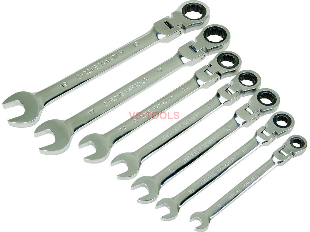 Flexible Head Combination Ratchet Spanner Wrench Set 7-12MM Quality Top N0S4 